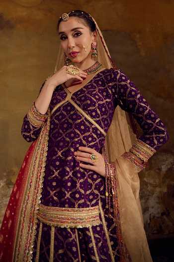 Muskann Kapadiaa_Purple Iravati Banarasi Bandhani Woven Lehenga Set _Online_at_Aza_Fashions