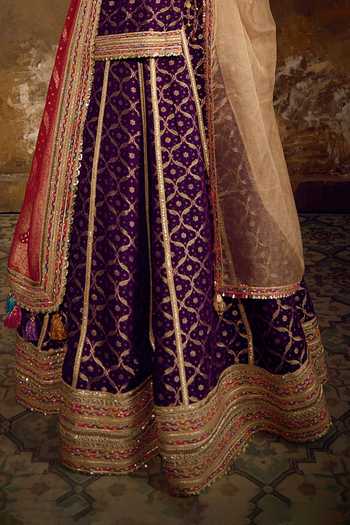 Shop_Muskann Kapadiaa_Purple Iravati Banarasi Bandhani Woven Lehenga Set _Online_at_Aza_Fashions