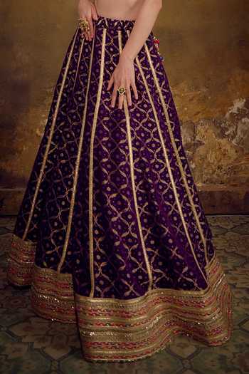 Shop Muskann Kapadiaa Purple V-neck Leher Banarasi Bandhani Lehenga Set Online at Aza Fashions Shop_Muskann Kapadiaa_Purple V-neck Leher Banarasi Bandhani Lehenga Set _Online_at_Aza_Fashions