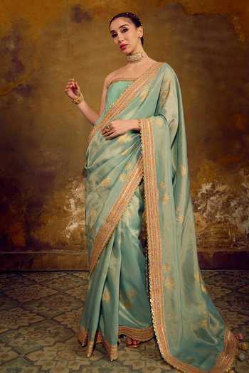 Shop Muskann Kapadiaa Blue Tissue Nandi Kanjivaram Saree Online at Aza Fashions Shop_Muskann Kapadiaa_Blue Tissue Nandi Kanjivaram Saree _Online_at_Aza_Fashions
