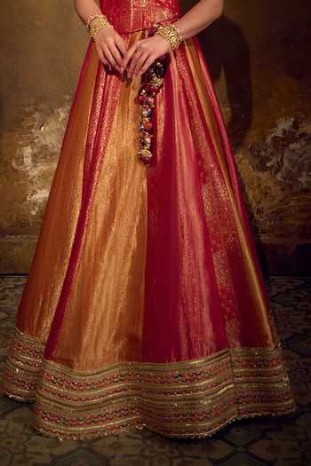 Buy Muskann Kapadiaa Multi Color Brocade Tassels Bandeau Neck Surya Banarasi Lehenga Corset Set Online at Aza Fashions Buy_Muskann Kapadiaa_Multi Color Brocade Tassels Bandeau Neck Surya Banarasi Lehenga Corset Set _Online_at_Aza_Fashions