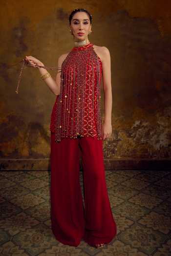Muskann Kapadiaa Jwala Tassel Embellished Top & Palazzo Set 