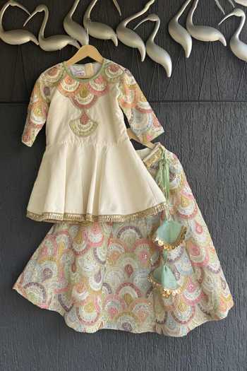 The little tales Embroidered Peplum Top & Lehenga Set 