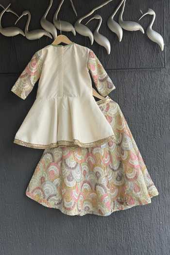 The little tales Embroidered Peplum Top & Lehenga Set 