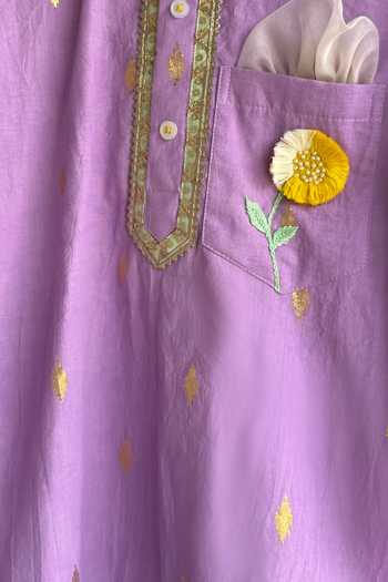 The little tales_Purple Silk, Cotton Anchor Thread Work Kurta Set _Online_at_Aza_Fashions