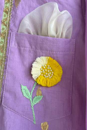 Buy_The little tales_Purple Silk, Cotton Anchor Thread Work Kurta Set _Online_at_Aza_Fashions