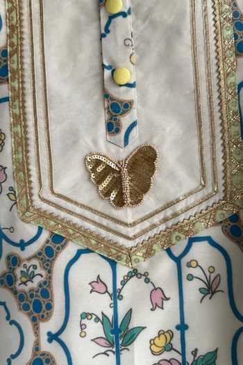 Shop_The little tales_Off White Silk, Cotton Butterfly Print Kurta Set _Online_at_Aza_Fashions