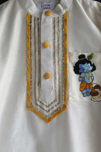 Buy_The little tales_Off White Silk, Cotton Lace Kanhaji Hand Painted Kurta Set _Online_at_Aza_Fashions