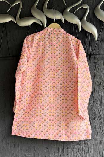 Buy_The little tales_Pink Silk, Cotton Flower Print Kurta Set _Online_at_Aza_Fashions