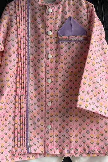 Shop_The little tales_Pink Silk, Cotton Flower Print Kurta Set _Online_at_Aza_Fashions