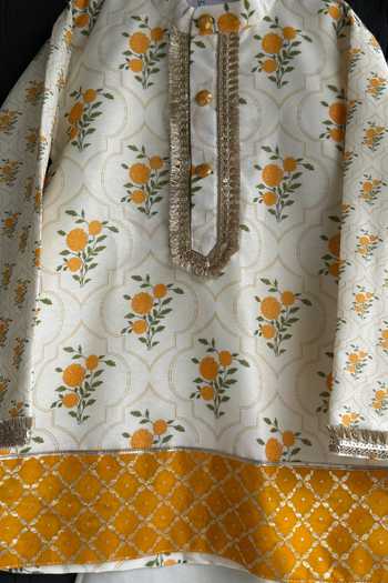 Buy_The little tales_Off White Silk, Cotton Marigold Print Kurta Set _Online_at_Aza_Fashions