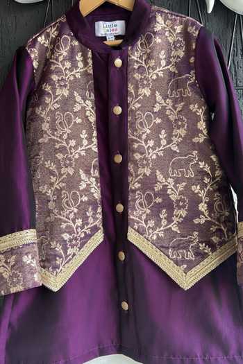 The little tales_Purple Silk, Cotton Kurta Set _Online_at_Aza_Fashions