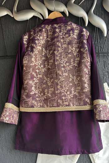 Buy_The little tales_Purple Silk, Cotton Kurta Set _Online_at_Aza_Fashions