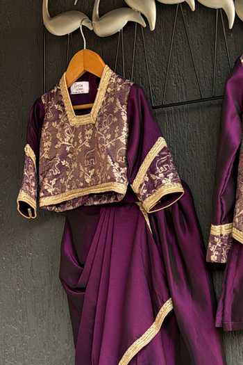 The little tales Purple Silk, Cotton, Chanderi Zari Embroidered Blouse And Skirt Set Online at Aza Fashions The little tales_Purple Silk, Cotton, Chanderi Zari Embroidered Blouse And Skirt Set _Online_at_Aza_Fashions