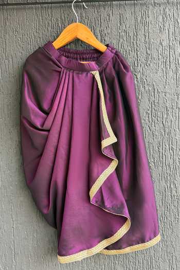 Buy_The little tales_Purple Silk, Cotton, Chanderi Zari Embroidered Blouse And Skirt Set _Online_at_Aza_Fashions