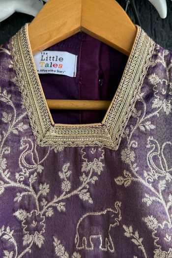 The little tales_Purple Silk, Cotton, Chanderi Zari Embroidered Blouse And Skirt Set _at_Aza_Fashions