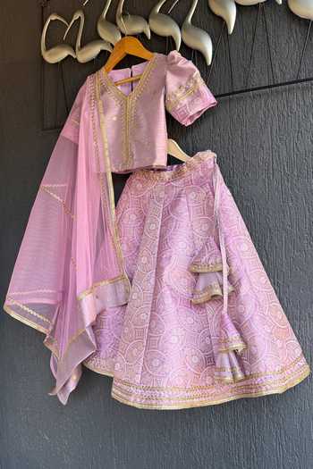 The little tales_Purple Brocade Woven Lehenga Set _Online_at_Aza_Fashions