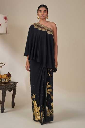 Buy Masaba Black Crepe, Viscose Boat Neck Malabar Groove Skirt Set Online at Aza Fashions Buy_Masaba_Black Crepe, Viscose Boat Neck Malabar Groove Skirt Set _Online_at_Aza_Fashions