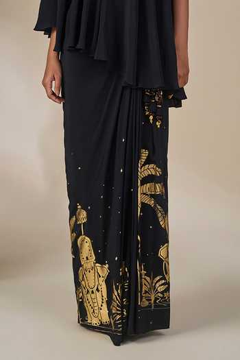 Shop Masaba Black Crepe, Viscose Boat Neck Malabar Groove Skirt Set Online at Aza Fashions Shop_Masaba_Black Crepe, Viscose Boat Neck Malabar Groove Skirt Set _Online_at_Aza_Fashions