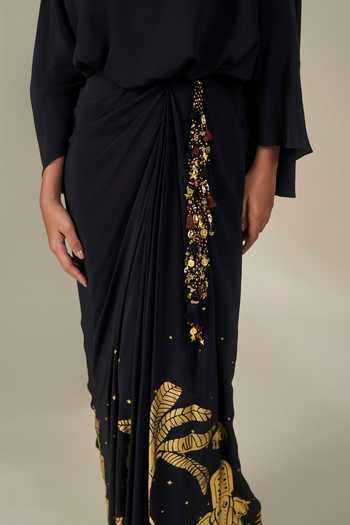 Masaba Black Crepe, Viscose Boat Neck Malabar Groove Skirt Set at Aza Fashions Masaba_Black Crepe, Viscose Boat Neck Malabar Groove Skirt Set _at_Aza_Fashions