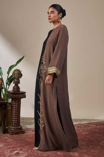 Masaba Black Silk, Crepe Keyhole Neck Shaahi Bloom Kaftan at Aza Fashions Masaba_Black Silk, Crepe Keyhole Neck Shaahi Bloom Kaftan _at_Aza_Fashions