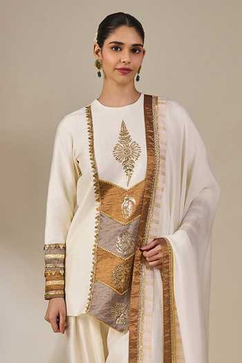 Shop Masaba Ivory Silk, Viscose, Tissue, Organza Round Heirloom Muse Embroidered Kurta Set Online at Aza Fashions Shop_Masaba_Ivory Silk, Viscose, Tissue, Organza Round Heirloom Muse Embroidered Kurta Set _Online_at_Aza_Fashions