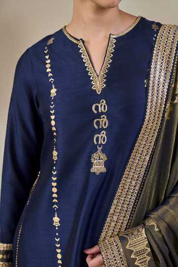 Buy Masaba Blue Viscose, Tissue, Silk Split V-neck, Yes Heirloom Moonfall Kurta Sharara Set Buy_Masaba_Blue Viscose, Tissue, Silk Split V-neck, Yes Heirloom Moonfall Kurta Sharara Set