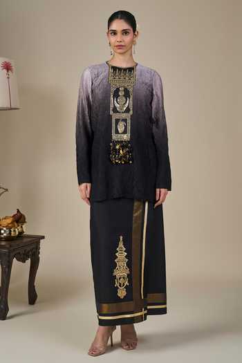 Masaba Black Ombre Kathakali Tales Kurta & Lungi Skirt Set 