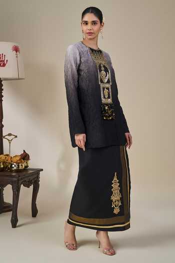 Masaba Black Viscose Round Neck Ombre Kathakali Tales Kurta And Lungi Skirt Set Online at Aza Fashions Masaba_Black Viscose Round Neck Ombre Kathakali Tales Kurta And Lungi Skirt Set _Online_at_Aza_Fashions
