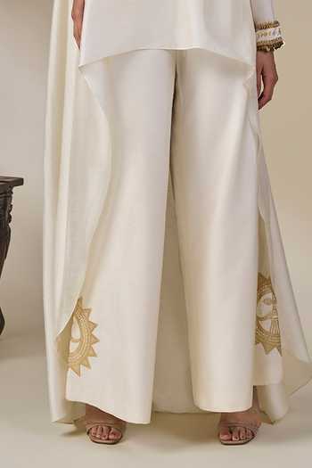 Masaba_Ivory Viscose Round Neck Kathakali Tales Asymmetric Kurta And Pant Set _Online_at_Aza_Fashions