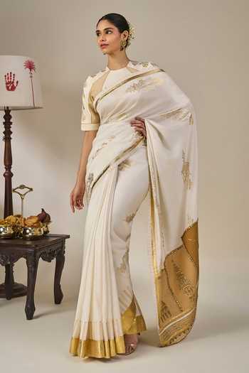 Buy Masaba Ivory Silk, Tissue, Viscose Kathakali Tales Saree With Unstitched Blouse Fabric Online at Aza Fashions Buy_Masaba_Ivory Silk, Tissue, Viscose Kathakali Tales Saree With Unstitched Blouse Fabric _Online_at_Aza_Fashions