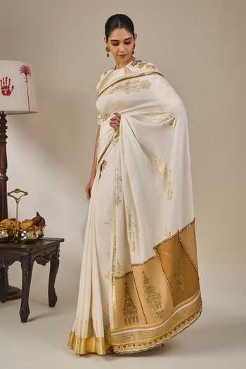 Masaba Ivory Silk, Tissue, Viscose Kathakali Tales Saree With Unstitched Blouse Fabric at Aza Fashions Masaba_Ivory Silk, Tissue, Viscose Kathakali Tales Saree With Unstitched Blouse Fabric _at_Aza_Fashions