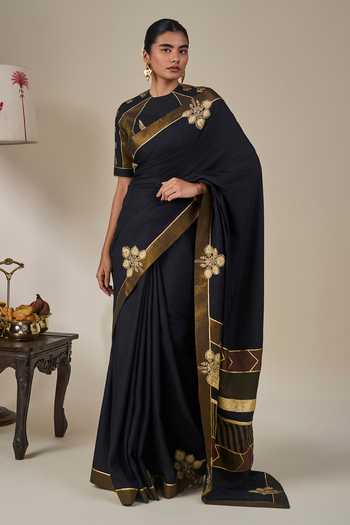 Masaba Golden Flame Saree With Unstitched Blouse Fabric 