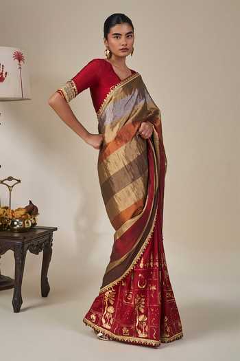 Buy Masaba Red Silk, Viscose, Tissue Tropical Stardust Saree With Unstitched Blouse Fabric Online at Aza Fashions Buy_Masaba_Red Silk, Viscose, Tissue Tropical Stardust Saree With Unstitched Blouse Fabric _Online_at_Aza_Fashions