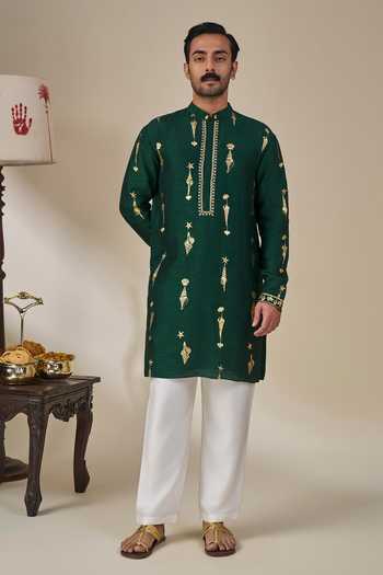 Shop_Masaba_Green Viscose Kochi Conch Kurta _Online_at_Aza_Fashions