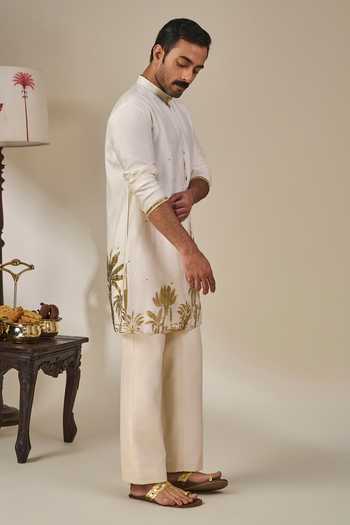 Masaba_Ivory Viscose Backwater Postcard Kurta _Online_at_Aza_Fashions