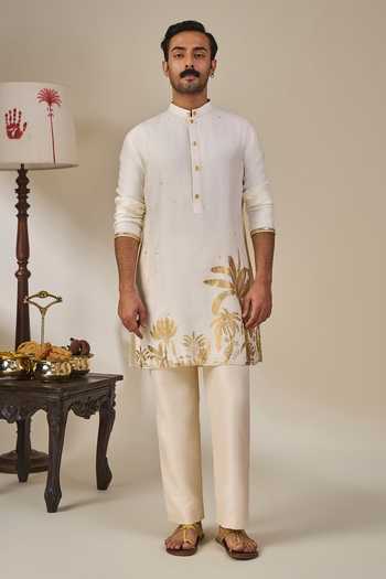 Masaba_Ivory Viscose Backwater Postcard Kurta _at_Aza_Fashions