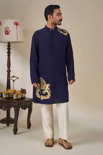Buy Masaba Blue Viscose, Crepe Midnight Astral Arch Kurta Set Buy_Masaba_Blue Viscose, Crepe Midnight Astral Arch Kurta Set