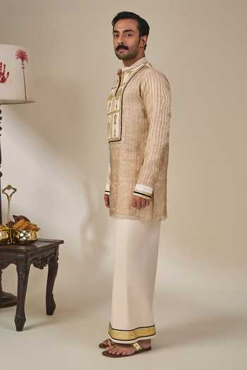 Masaba Gold Silk, Tissue, Viscose Kochi Conch Kurta Lungi Set Online at Aza Fashions Masaba_Gold Silk, Tissue, Viscose Kochi Conch Kurta Lungi Set _Online_at_Aza_Fashions