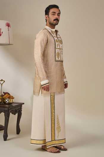 Buy Masaba Gold Silk, Tissue, Viscose Kochi Conch Kurta Lungi Set Online at Aza Fashions Buy_Masaba_Gold Silk, Tissue, Viscose Kochi Conch Kurta Lungi Set _Online_at_Aza_Fashions