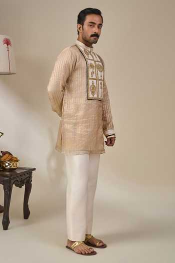 Masaba Gold Tissue, Silk, Viscose Ivory Kochi Conch Kurta Set Online at Aza Fashions Masaba_Gold Tissue, Silk, Viscose Ivory Kochi Conch Kurta Set _Online_at_Aza_Fashions