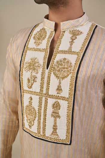 Shop Masaba Gold Tissue, Silk, Viscose Ivory Kochi Conch Kurta Set Online at Aza Fashions Shop_Masaba_Gold Tissue, Silk, Viscose Ivory Kochi Conch Kurta Set _Online_at_Aza_Fashions