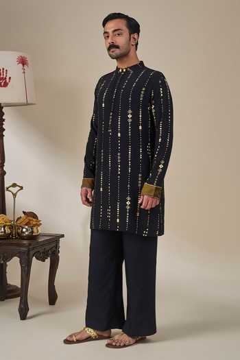 Masaba Black Crepe, Viscose Celestial Moonfall Kurta Set Online at Aza Fashions Masaba_Black Crepe, Viscose Celestial Moonfall Kurta Set _Online_at_Aza_Fashions
