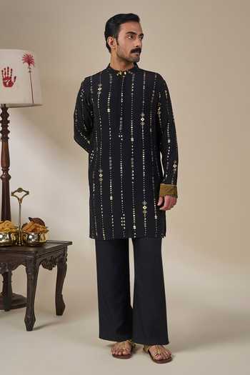 Shop Masaba Black Crepe, Viscose Celestial Moonfall Kurta Set Online at Aza Fashions Shop_Masaba_Black Crepe, Viscose Celestial Moonfall Kurta Set _Online_at_Aza_Fashions