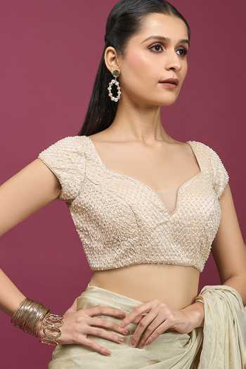 Buy_Khwaab By Sanjana Lakhani_Gold Silk Sweetheart Neck Beaded Embroidered Blouse _Online_at_Aza_Fashions