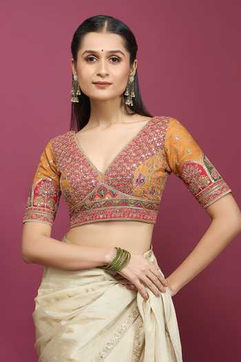 Khwaab By Sanjana Lakhani Floral Pattern Embroidered Silk Blouse 