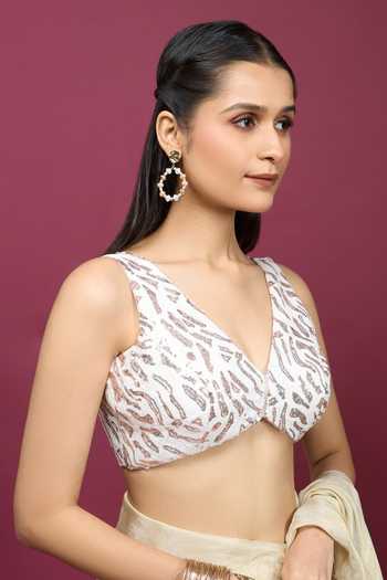 Khwaab By Sanjana Lakhani White Silk V-neck Sequin Embroidered Blouse Online at Aza Fashions Khwaab By Sanjana Lakhani_White Silk V-neck Sequin Embroidered Blouse _Online_at_Aza_Fashions
