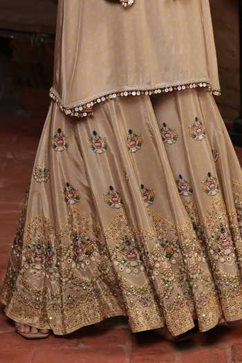 Buy Surkh Syahi Beige Crepe V-neck Printed Kurta And Sharara Set Online at Aza Fashions Buy_Surkh Syahi_Beige Crepe V-neck Printed Kurta And Sharara Set _Online_at_Aza_Fashions