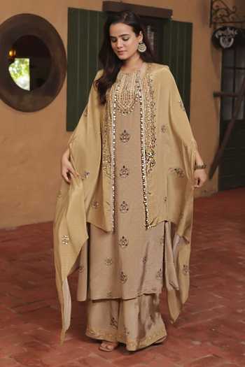 Surkh Syahi Printed Cape & Kurta Set
