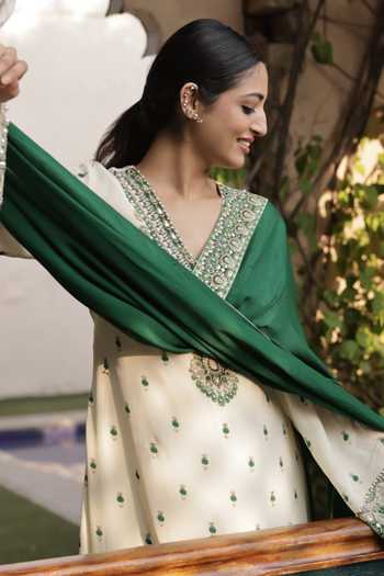 Surkh Syahi Ivory Crepe Printed A-line Kurta Palazzo Set Online at Aza Fashions Surkh Syahi_Ivory Crepe Printed A-line Kurta Palazzo Set _Online_at_Aza_Fashions